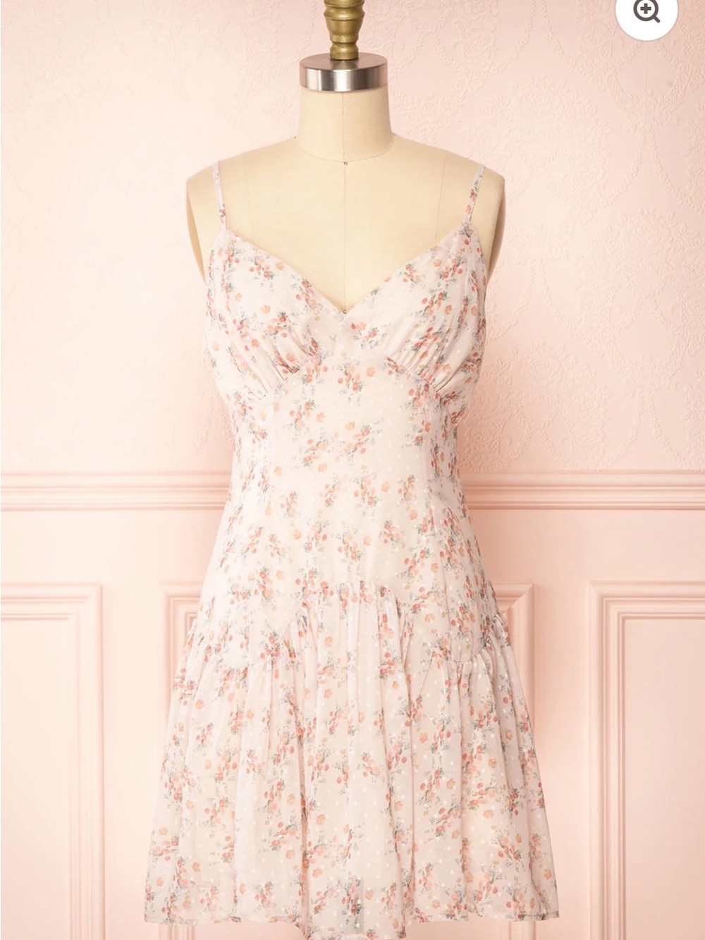 Storia Cream Floral Spaghetti-Strap Mini Dress
